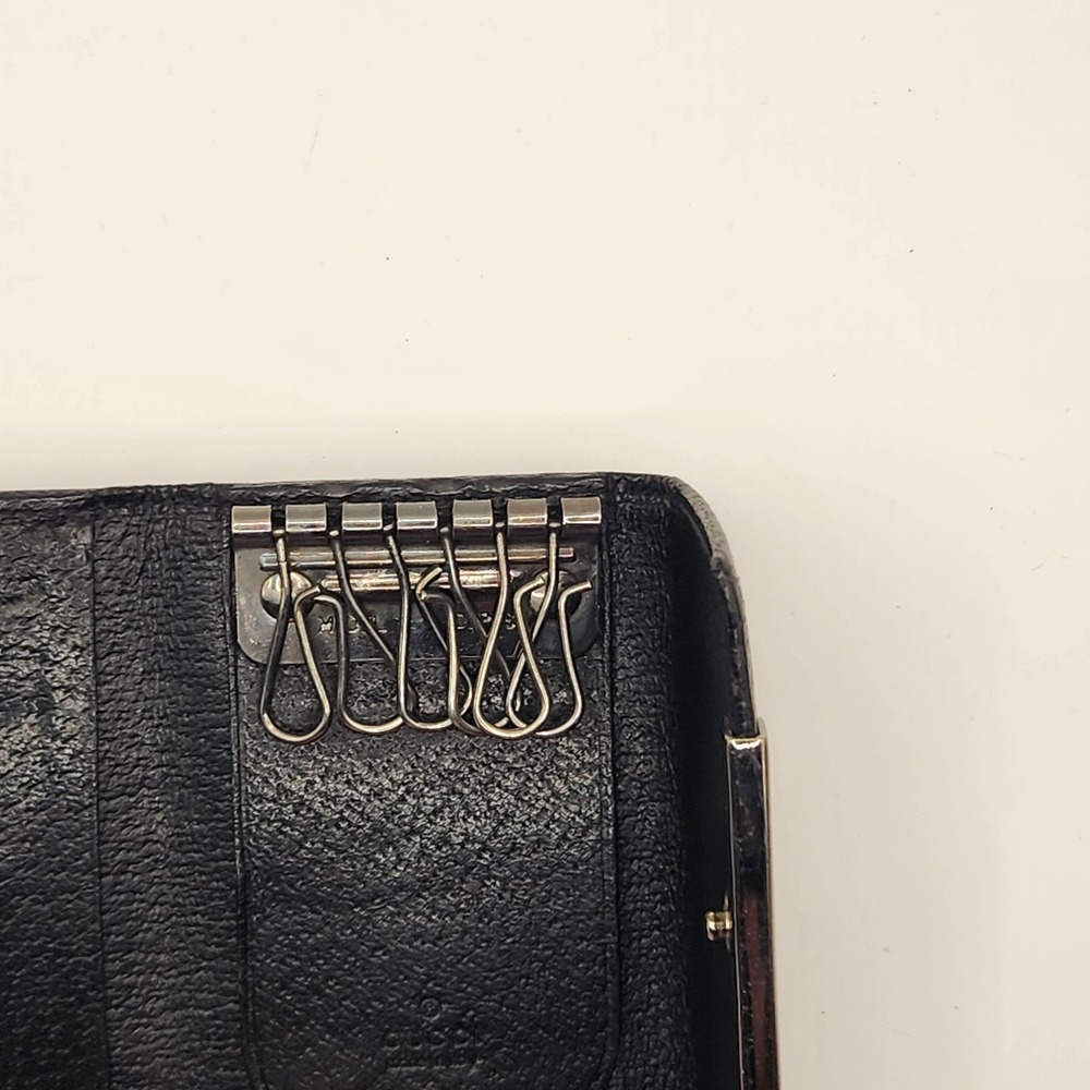 GUCCI Vintage Black Textured Leather 6-Key Holder Case Wallet Silver Metal Bar - Picture 5 of 10